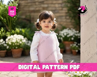Modello di maglia in PDF per abito scamiciato con occhielli per bambine da 0 a 24 mesi / Modello di abito estivo in maglia leggera DK / Download digitale immediato