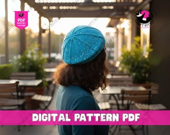 Vintage gehaakte baretpatroon voor vrouwen, Franse oma vierkante hoed ontwerp, eenvoudige doe-het-zelf gehaakte baret, retro jaren 1940-stijl gehaakte hoofddeksels