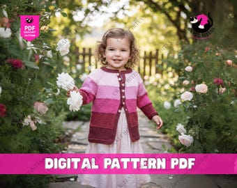 Chaqueta con capucha para niña, cárdigan y manta con borde trenzado, patrón de tejido DK de 8 capas, patrón de suéter para niña pequeña.