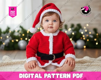 Patrón de cárdigan con capucha de Papá Noel a crochet para niños y adultos, patrón de suéter navideño festivo a crochet, diseño de traje de Papá Noel para las fiestas
