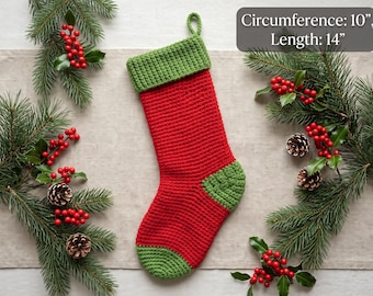 Patrón fácil de ganchillo para calcetín navideño, patrón de ganchillo ideal para principiantes para decoración navideña hecha a mano.