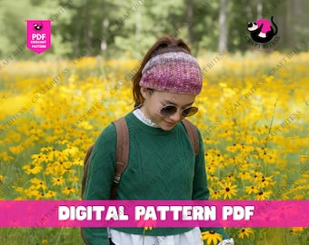 Patrón de diadema de punto retro para principiantes: patrón de tejido para calentador de orejas Fair Isle grueso: accesorio de punto para diadema de invierno DIY