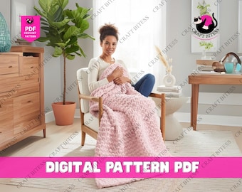 Easy Knit Blanket Pattern for Beginners - Baby Blanket Knitting Pattern - Modern Throw Blanket Design - Knitted Afghan Pattern
