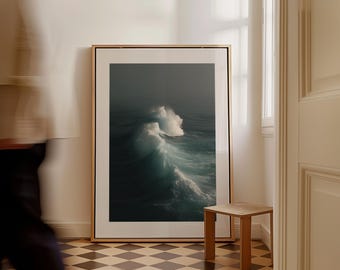 海岸の波のキャンバスプリント｜モダンな海の写真、額入りウォールアート