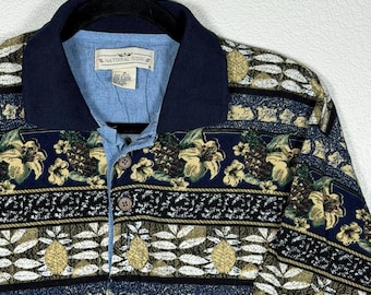 Herr vintage 1990-tals AOP S/S pikétröja Tropical Resortwear Dadcore Golf Vacation Med
