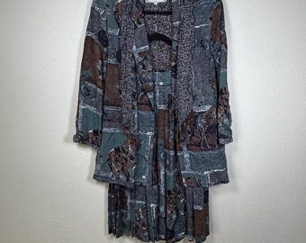 Autentisk vintage 1980-tals safaritema midikjol lätt jacka liten