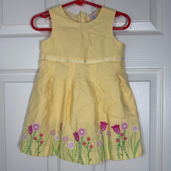 Old Navy Vintage Y2K 2005 Linen Blend Dress Floral Easter Spring 12-18 Months