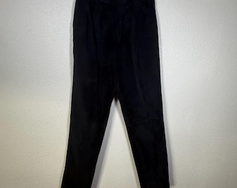 Vintage zwarte 100% varkenssuède gevoerde broek met rechte pijpen en hoge taille Biker 14