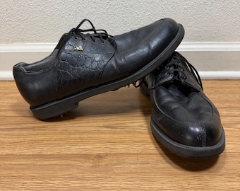 Vintage Y2K 2001 Adidas Reptile Embossed Black Leather Golf Shoes Z-Traxion 11.5