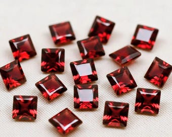Natural Garnet Princess Cut Square Faceted Gemstone | 4mm 5mm 6mm Calibrated Size