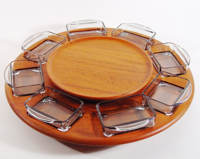Rotating Teak Lazysusan by Digsmed Holmegaard Glass Inserts Etsy