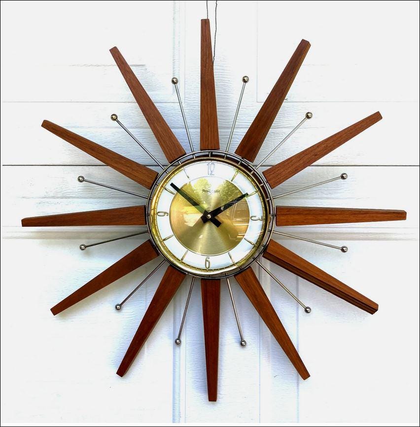 サンバーストクロック　ビンテージ　60s MCM Vintage 1960s Starburst Wall Clock Mid Century Modern Atomic Era