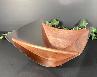 MCM “Kalmar” Fruit Bowl Stainless & Walnut by AS Arthur Salm of Sweden. 1950s-1960s
