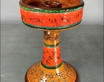 Mid Century Modern 1960s Italian Pottery Candle Holder / Candlestick Italy Rosenthal Netter Bitossi unlabeled, Orange - MCM Era