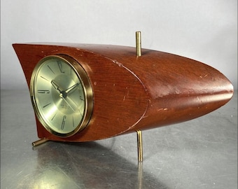 Vintage 1950s Westclox 707 Mid Century Modern Boomerang Mahogany Alarm Clock  - MCM - Table clock, Desk Clock or Mantle Clock