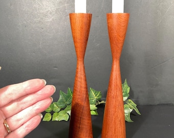 1960s Digsmed Teak Wood Candlesticks, 9 inches. Mid Century - Danish Modern