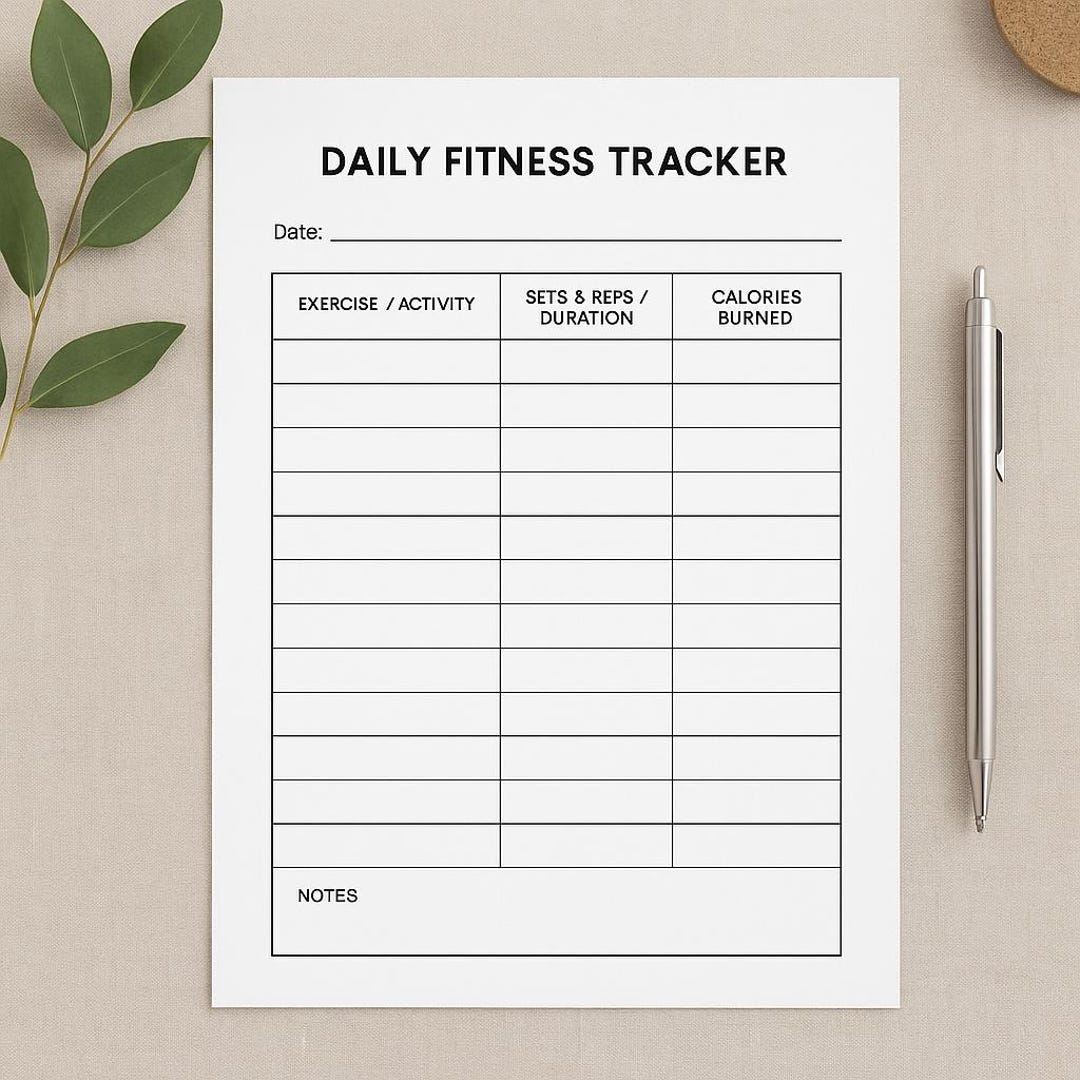 Daily Fitness Tracker | Printable Workout Log | US Letter PDF ...