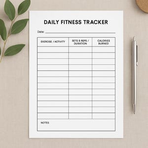 Daily Fitness Tracker | Printable Workout Log | US Letter PDF | Exercise & Gym Planner