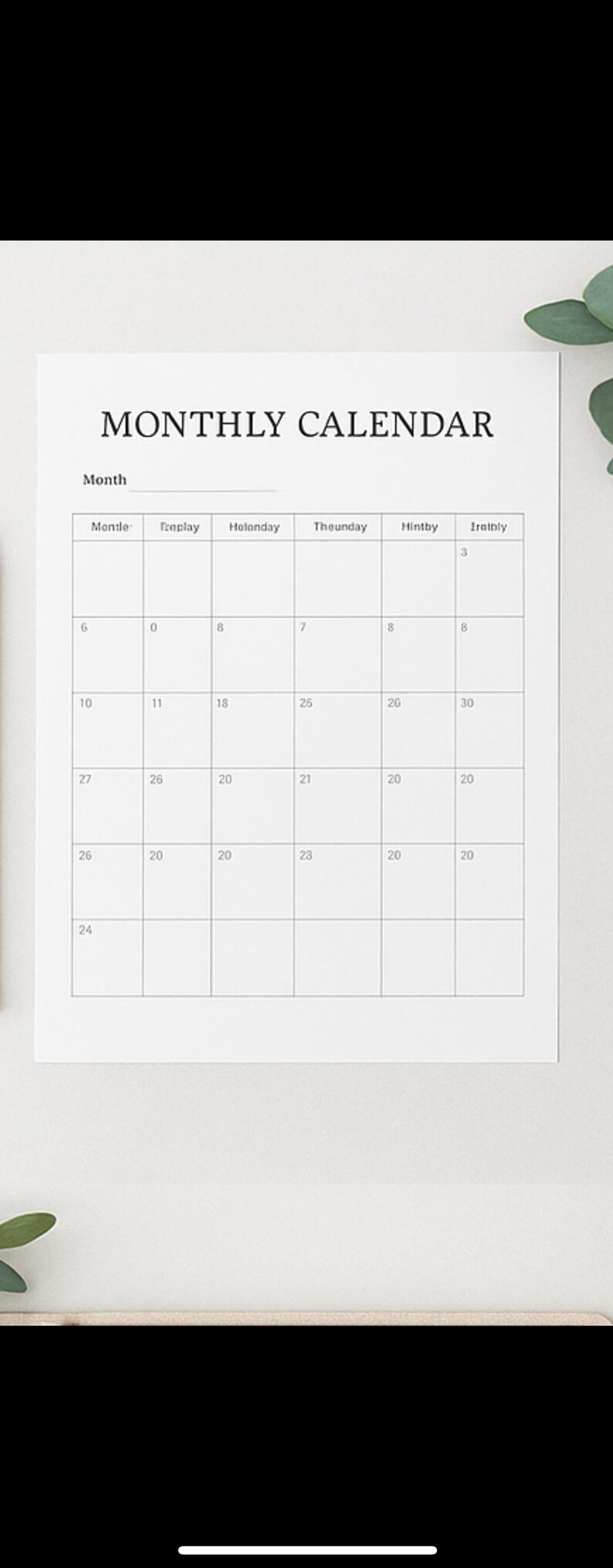 Printable Monthly Calendar | A4 & US Letter PDF | Minimalist Blank ...