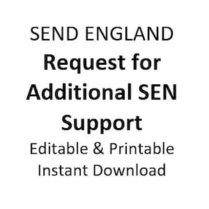 Puede incluir: Fondo blanco con texto negro: SEND ENGLAND, Solicitud de apoyo SEN adicional, Support, Editable e imprimible, Descarga instantánea.