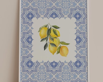 Mediterranean Lemon Wall Art, Mediterranean Decor, Modern Art Print, Trendy Boho Lemon Poster, Foodie Appreciation Art, Digital Download