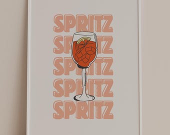 Spritz Cocktail Print | Modern Kitchen & Bar Art | Cocktail Lovers Poster | Vibrant Aperol Spritz Artwork | Digital Download