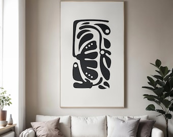 Svart och beige abstrakt botaniskt tryck | Minimalistisk väggkonst | Digital nedladdning