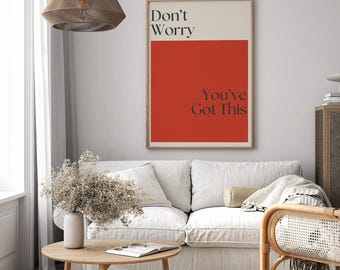 Arte de pared "You've Got This" / Decoración minimalista / Impresión inspiradora de moda / Póster motivacional moderno / Obra de arte roja / Descarga digital