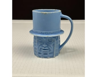 1960 Planters Mr.Peanuts Plastic Handled Drinking Cup Lt. Blue Vintage Read