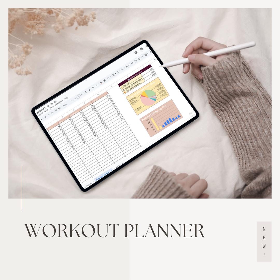 Workout Tracker Spreadsheet Fitness Planner for Google Sheets & Excel (Digital Download)