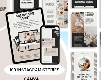 100 Boho Elegant Instagram Story Templates | Editable Canva Social Media Templates | Content Creator Kit