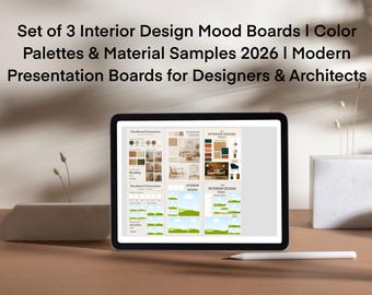 Set of 3 Interior Design Mood Boards/Color Palettes and Material Samples 2026/Interior Design Presentation Boards for Designers and Architects