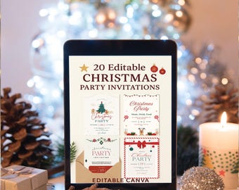 Christmas Party Invitation 20 Templates | Editable Canva Holiday Invitations | Printable Portrait Cards