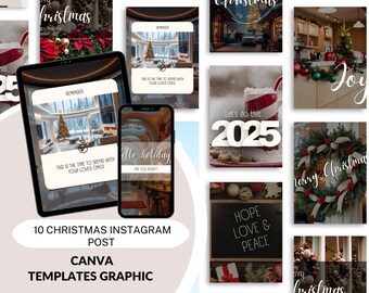 10 Christmas Instagram Post Templates | Editable Canva Social Media Templates | Holiday Marketing Pack