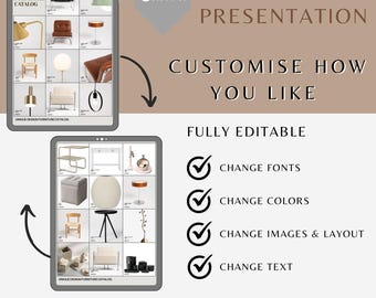 Minimalist Furniture Catalog Template /Editable Canva Interior Design Portfolio/Modern Product Catalog for Home Decor Furniture Presentation