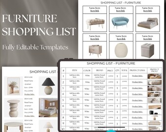 Shopping List Template,Furniture Board,Renovation Template,Finishes and Fixtures, Editable Canva Template,Interior Design Planner