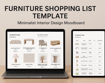 Interior Design Furniture Shopping List,Product Selection,Canva Template,Furniture Board,Finishes and Fixtures