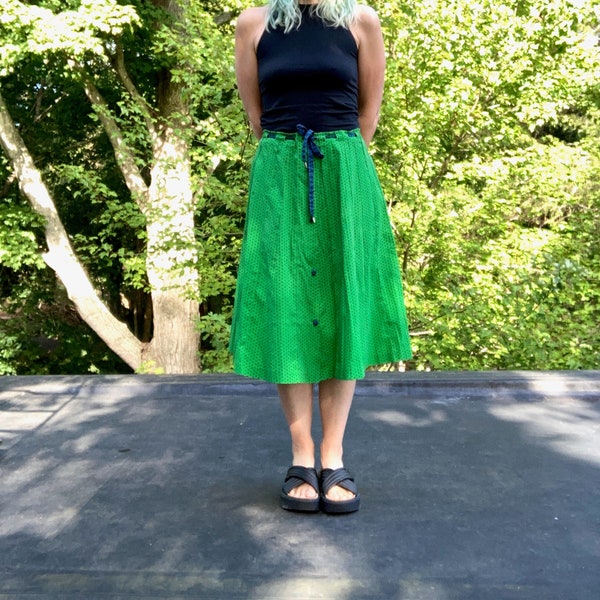 Vintage Vibrant Green Spring Skirt, Handmade, Size Medium