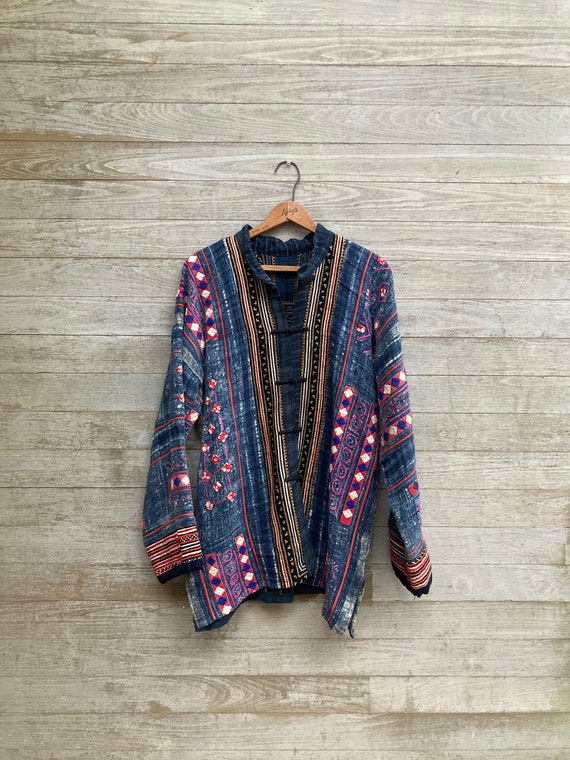 Eclectic Textile Jacket, Boho Denim Jacket, Size … - image 1