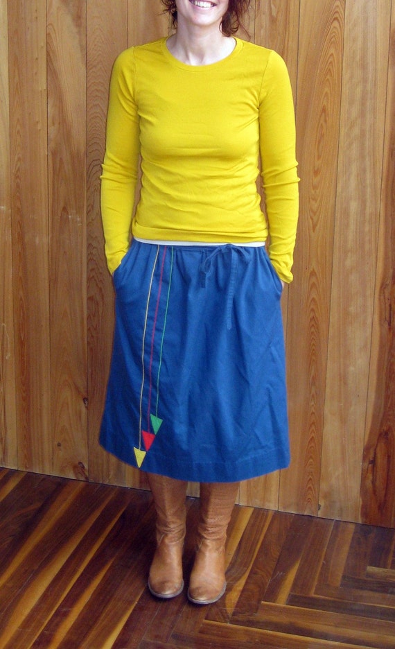 Vintage Navy Blue Skirt with Colorful Arrows