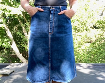 Jupe Jeans Vintage Gitano Années 70 - Taille 7/8 - Bleu - Mi-mollet - Neuf