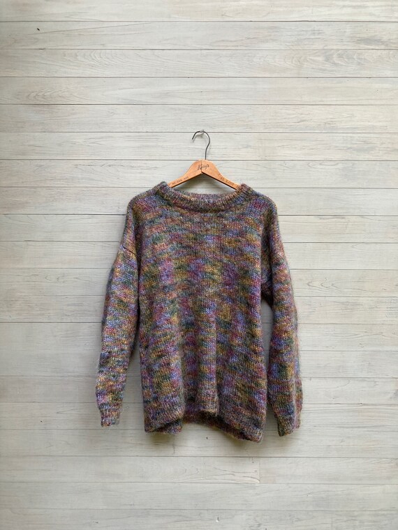 Hand Knit Mohair Sweater, 1990's, Size Large - image 3