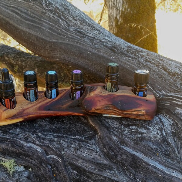 Essential Oil Stand Natural Wood 6 Small 5ml Bottle Spa Display