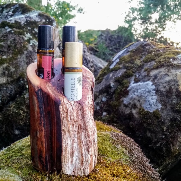Essential Oil Storage Stand Handcrafted Manzanita Wooden 3 Bottle Display