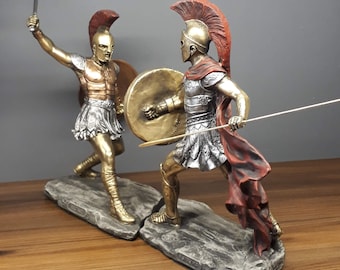 Aquiles y Héctor están luchando, la batalla de Troya.