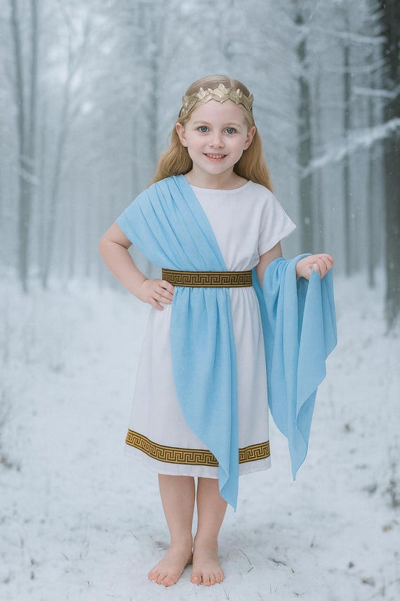 Kids Roman Greek Toga Costume Set With Crown - God/Goddess Robe For Boys & Girls Halloween Cosplay