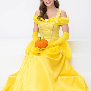 Belle Princess Costume Gown: Yellow Fairytale Cosplay Dress