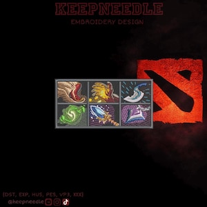 Diseño de bordado de inventario estilo Dota: archivo digital con diseño de inventario de 6 ranuras (DST, PES, JEF)