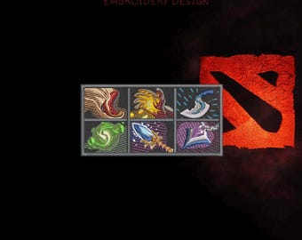 Projekt haftu w stylu Dota Item Build – układ ekwipunku z 6 miejscami, plik cyfrowy (DST, PES, JEF)