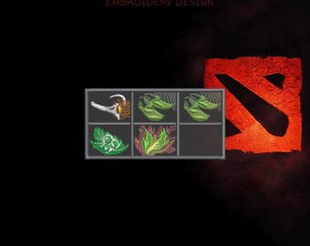 Projekt haftu w stylu Dota Item Build – układ ekwipunku z 6 miejscami, plik cyfrowy (DST, PES, JEF)
